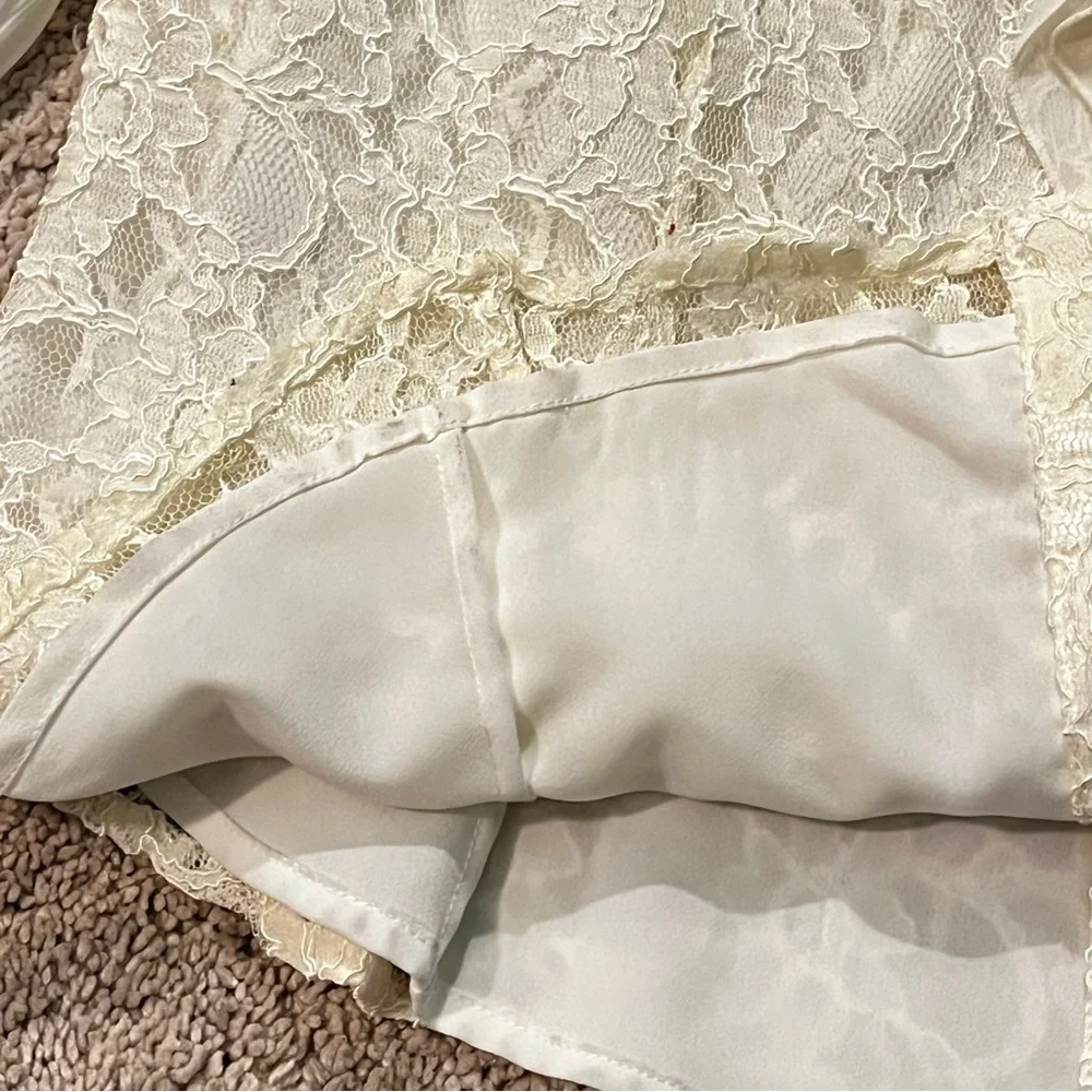 Coldwater Creek Blouse Lace Ruffle Button Up Cream Large 90s/Y2K - Picture 6 of 8